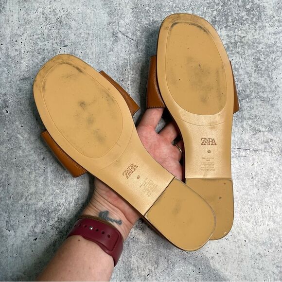 Zara Brown Leather Flats 40 - Picture 2 of 3